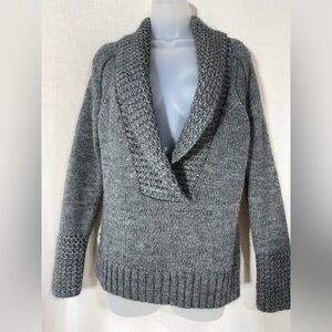 LOFT Chunky knight V-Neck Sweater Alpaca Blend shawl collar Size Medium